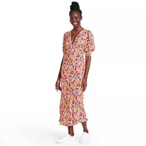 Rixo X Target Multi Color Floral Puff Sleeve Midi Dress